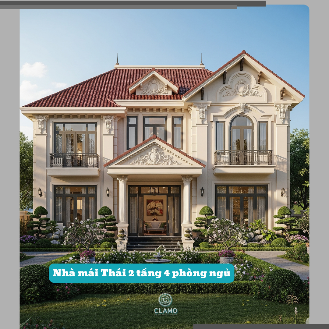 Mẫu nhà mái Thái 2 tầng 4 phòng ngủ